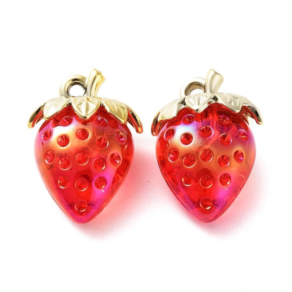 4721 20Pcs Transparent Acrylic Strawberry Charm Pendants Imitation Fruit